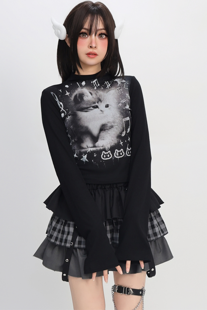 Y2Kタートルネックキャットトップス