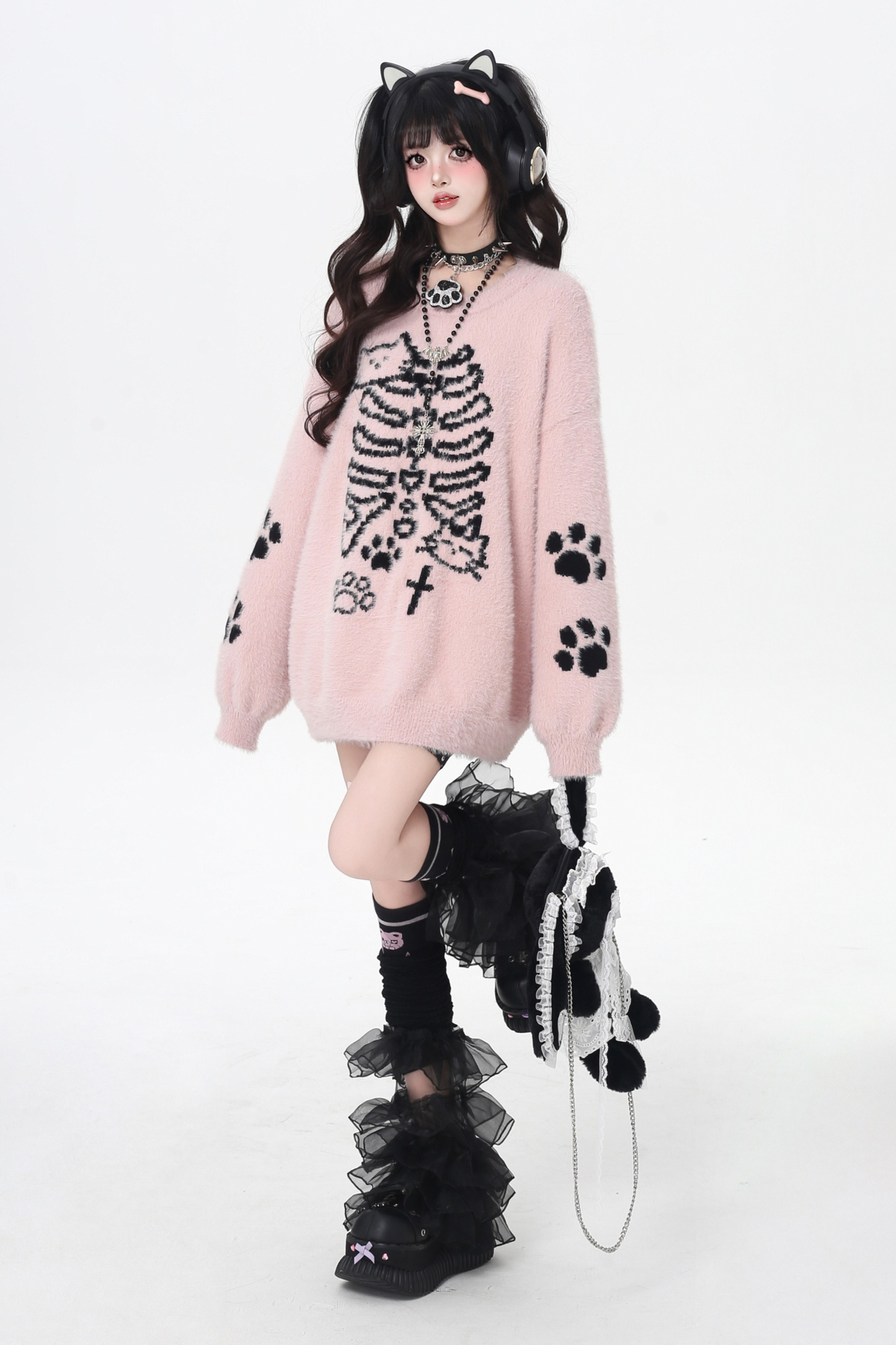 Dark Sweet Cat Design Loose Knit