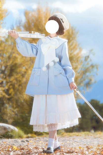 ガールズハートシングルブレストルーズウールコート+スカート