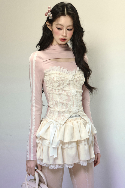 [Reservations] Lace Splicing Faux-Two-Piece Top