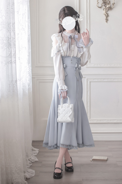 エレガントオフショルダーデザインシャツ+マーメイドスカート