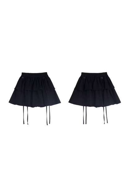 猫耳フードトップス+ルーズニットセーター+カーゴパンツ+ストラップスカート