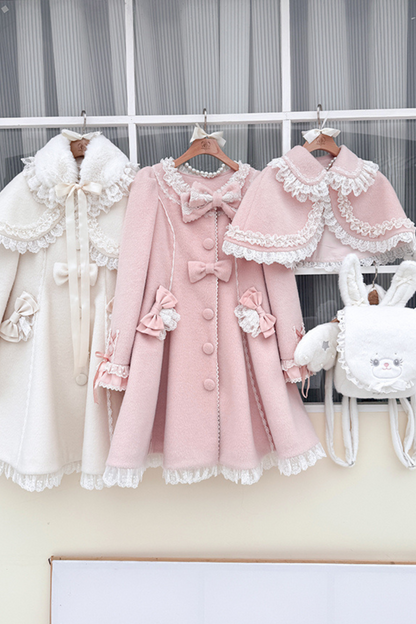 Ribbon Girly Lace Flare Coat + Frilled Cape