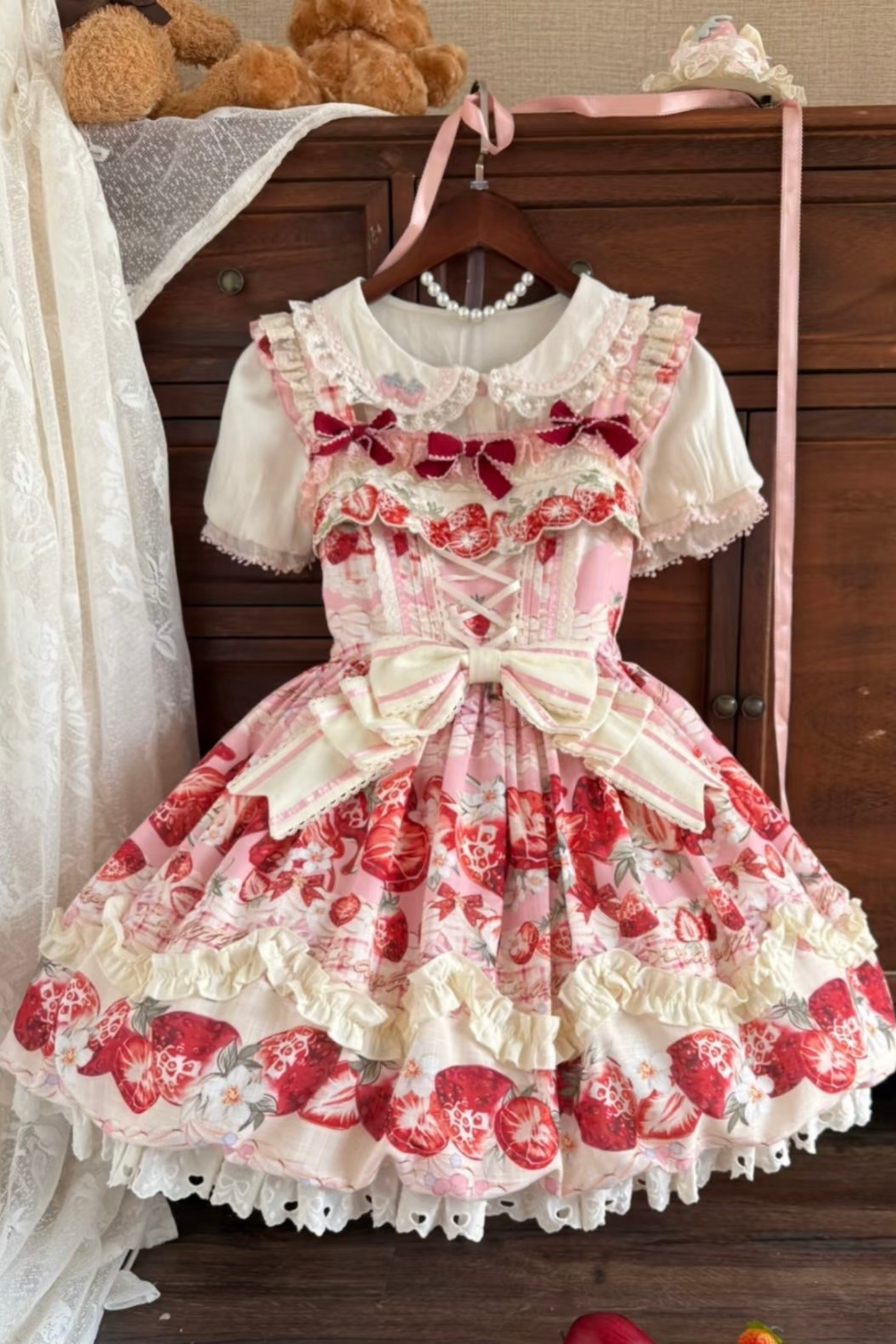 Strawberry Fantasy Lolita Dress + Hairband + Brooch
