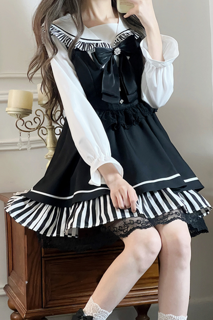 Dark Light Sailor Top + Lace Little Black Skirt