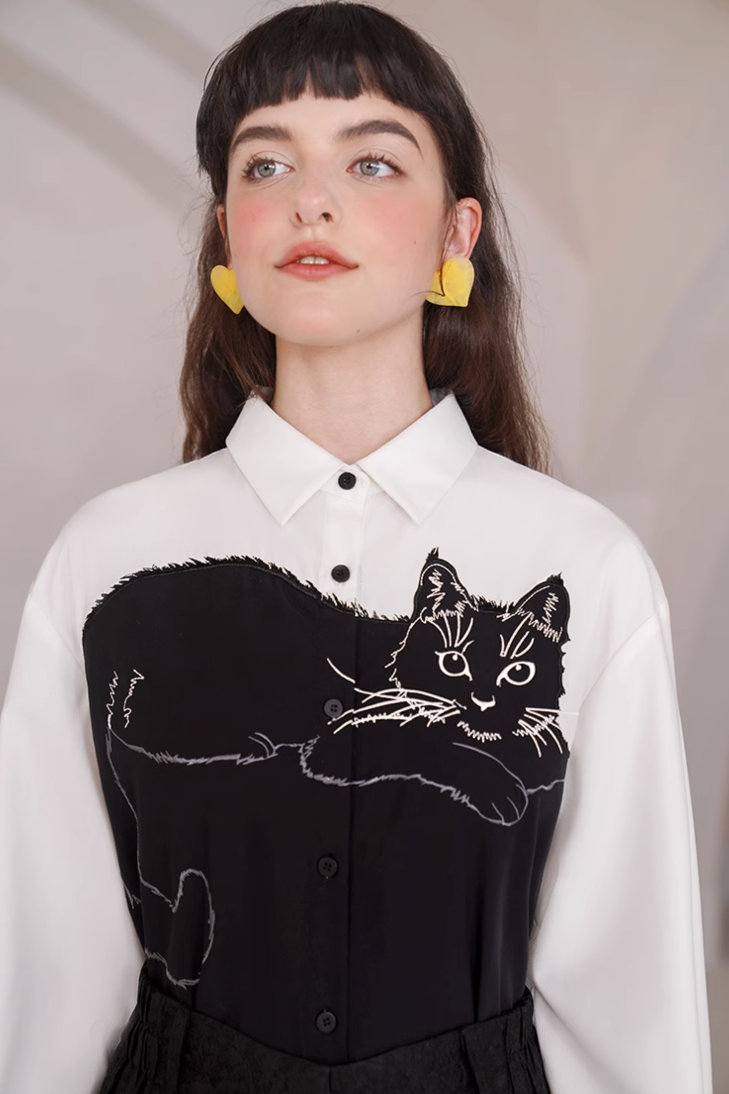 Cat contrast stitch shirt