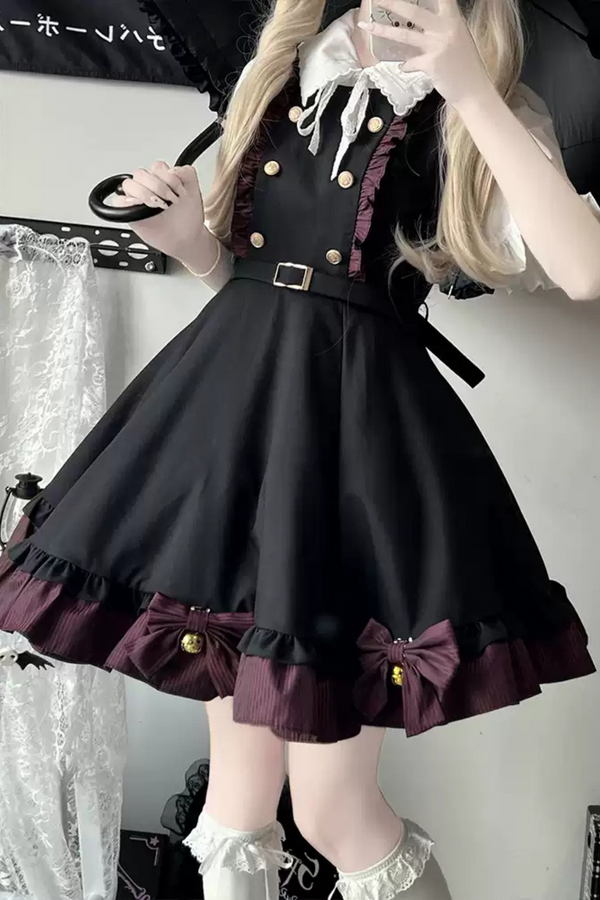 Checked Suspender Skirt + Ribbon Ruffle Shirt