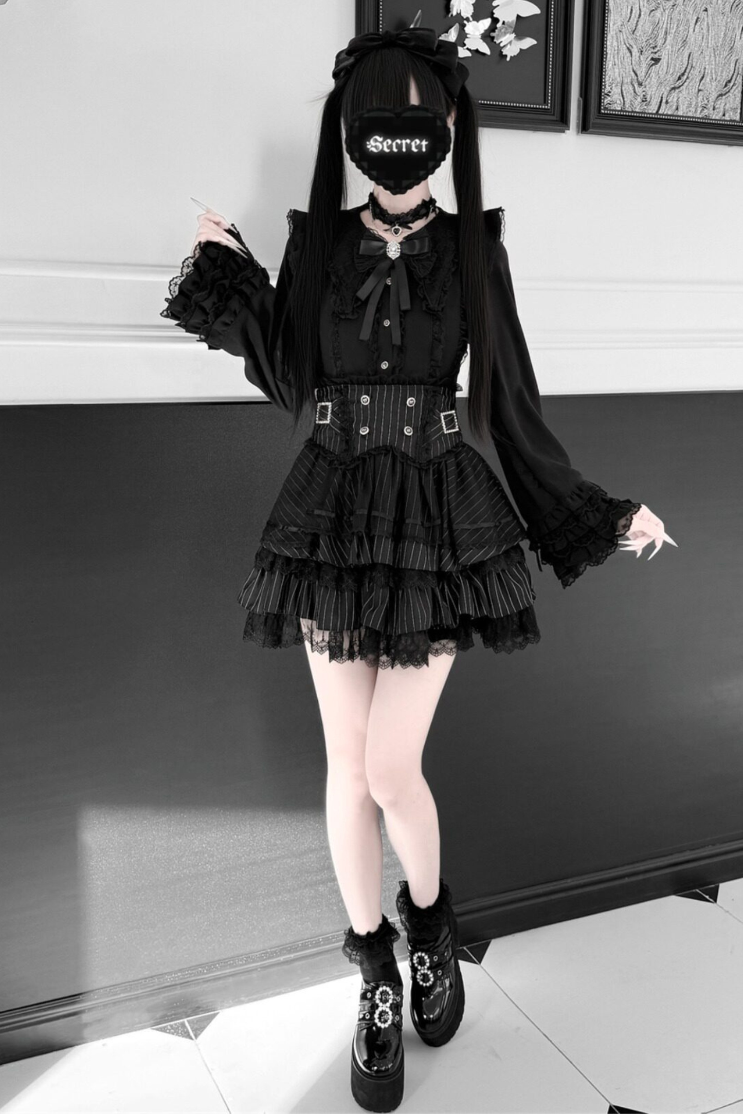 [Vorbestellung bis 13. März] Süßes Tee-Spitzen-Prinzessinnenärmel-Hemd + Kuchenrock