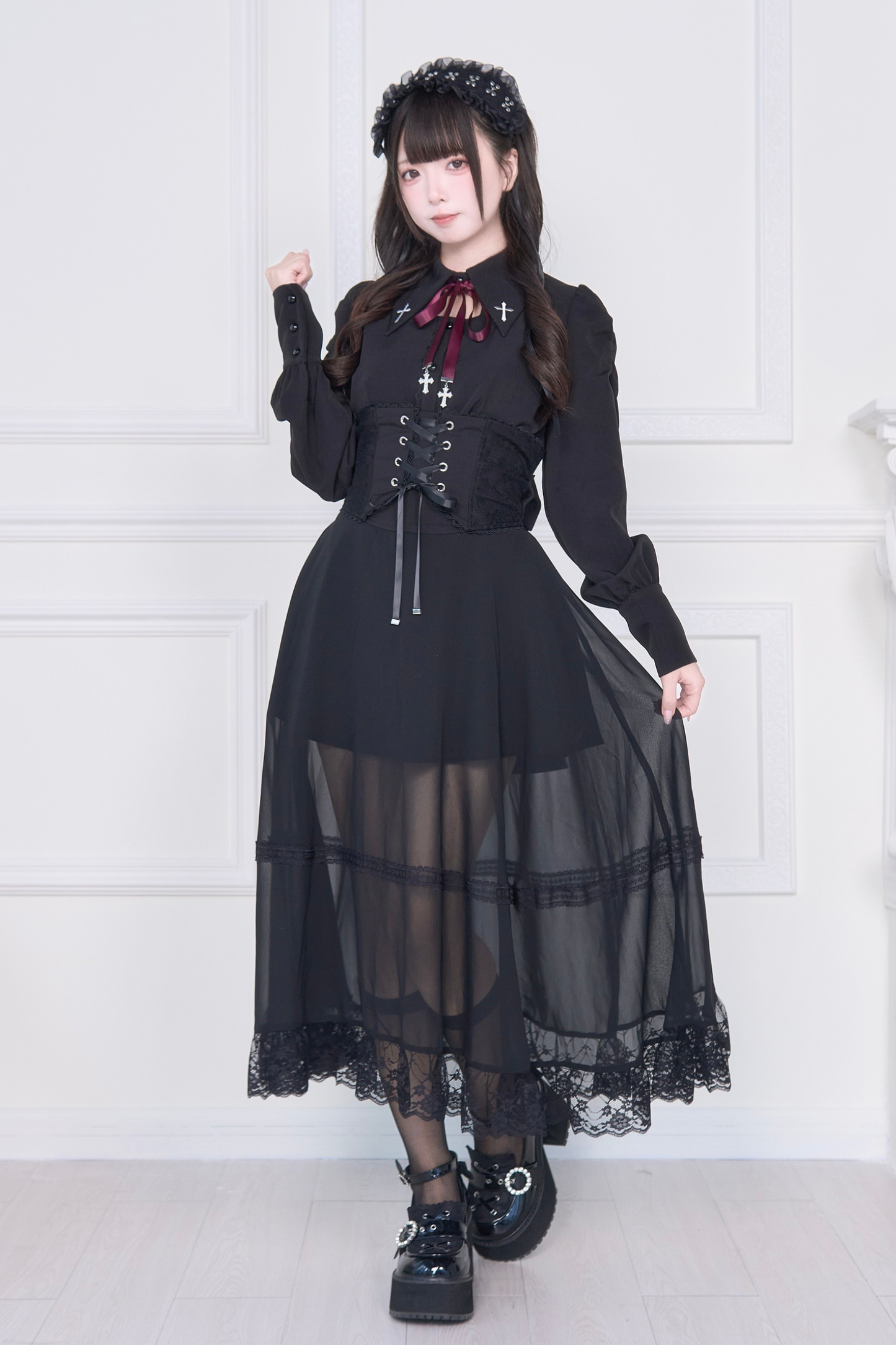 シアーロングメッシュスカート