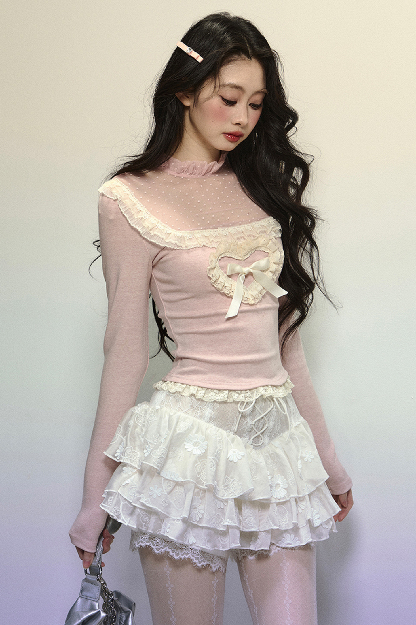 [Pre-order item] Heart Frill Ribbon Design Sweet Top