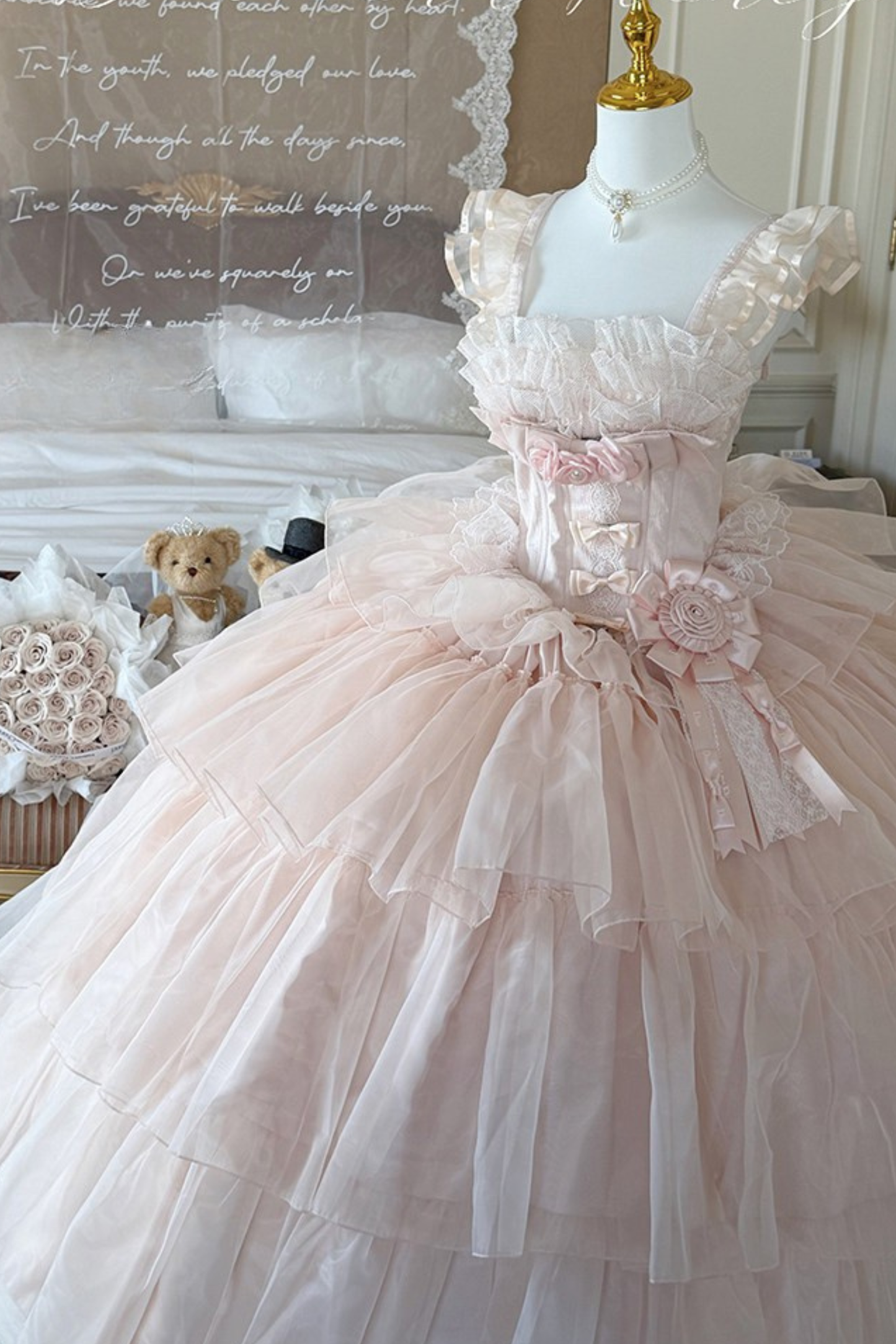 [Vorbestellung bis 30. März]Reines, süßes Hochzeitskleid + Ärmel + Schal