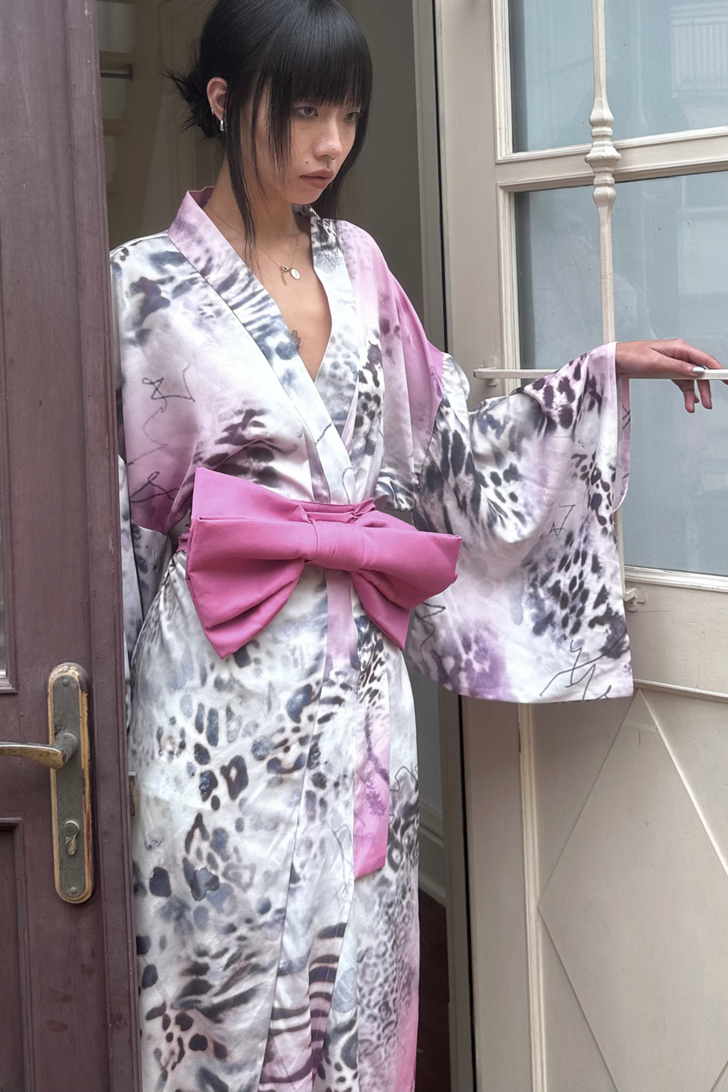 ヒョウ柄浴衣+リボン帯