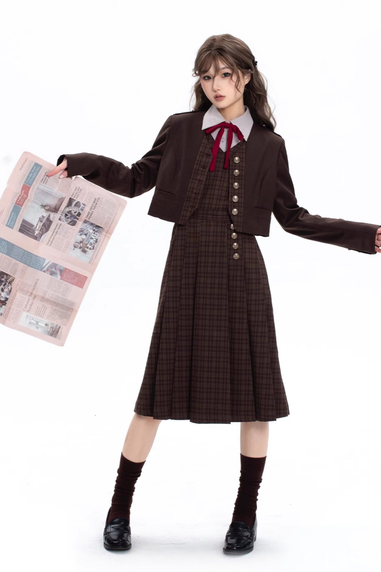 Retro College Jacket + Shirt + Skirt + Badge + Tie