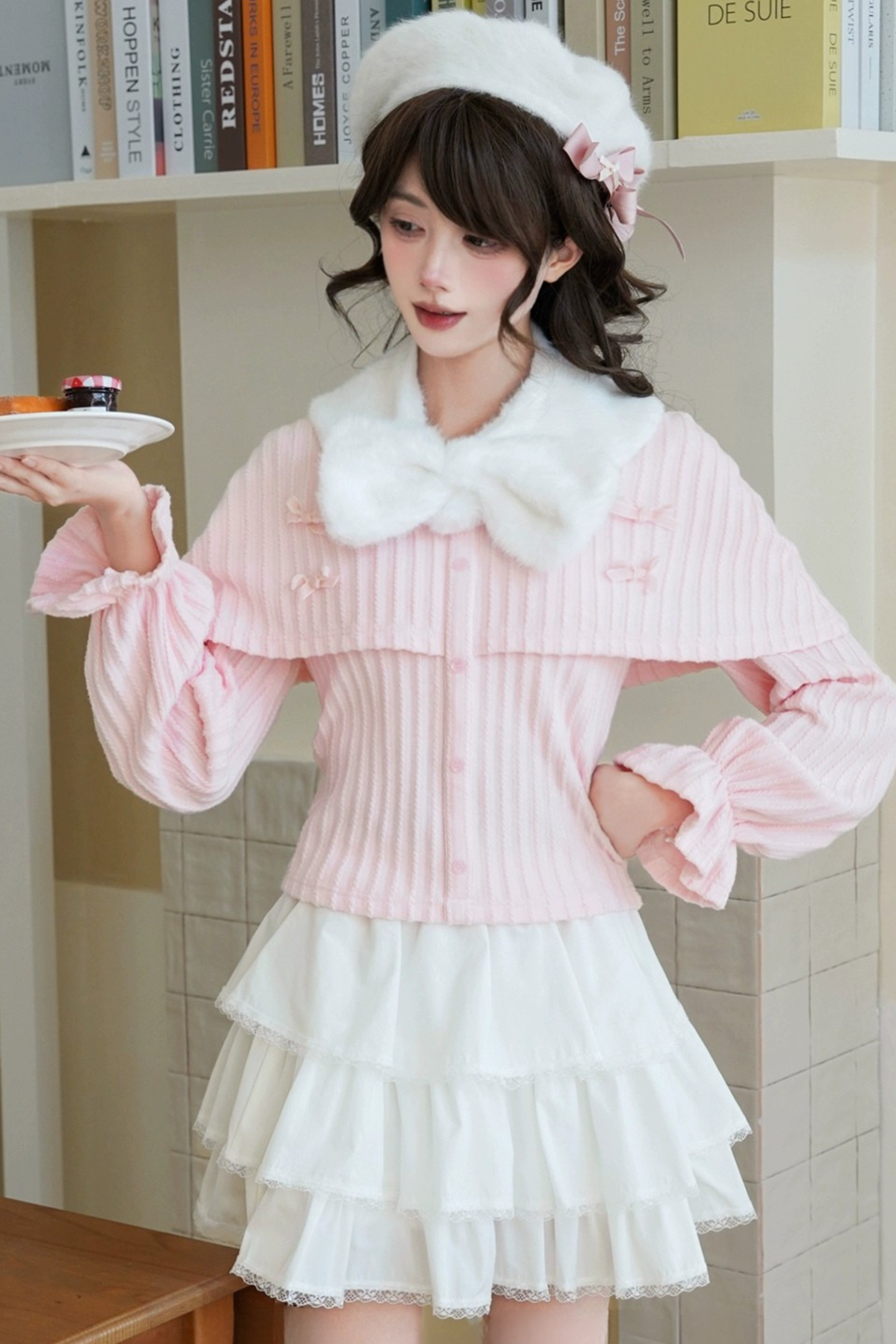 ルーズランタンスリーブニットトップス+ロングスカート+ショートスカート