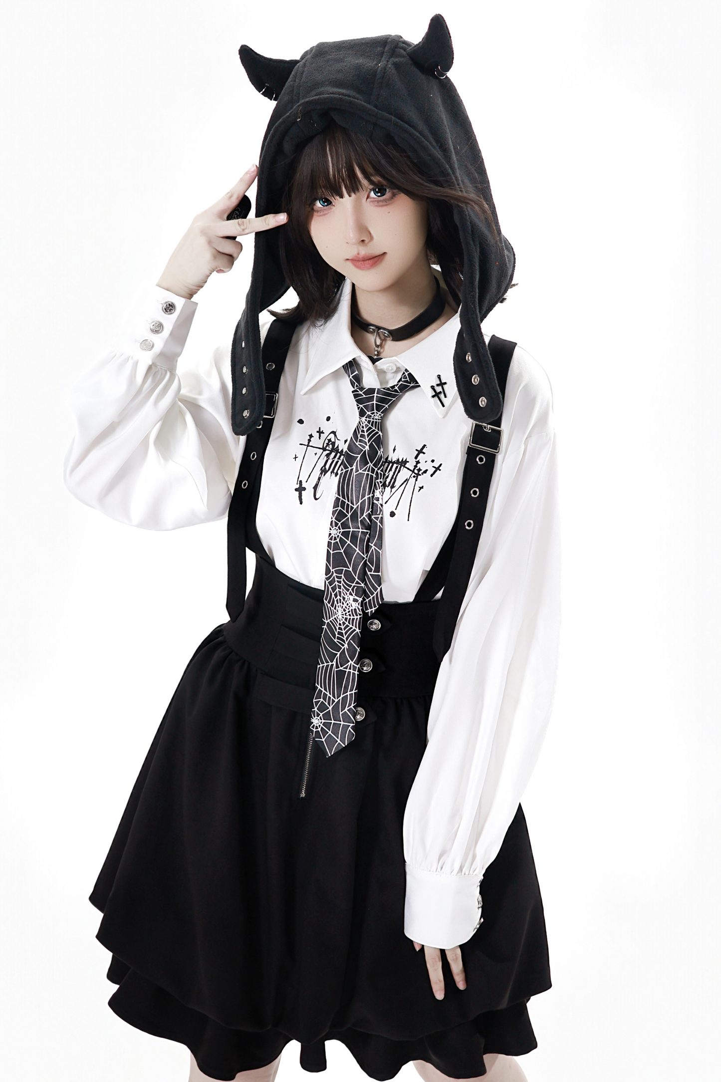 Dark Knight College vest + shirt + suspender skirt + pants + tie