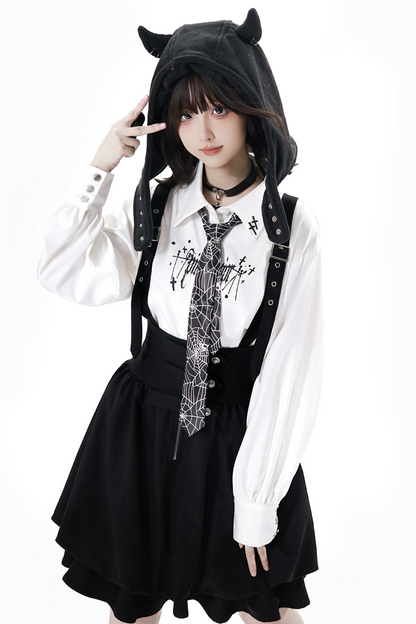 Dark Knight College vest + shirt + suspender skirt + pants + tie