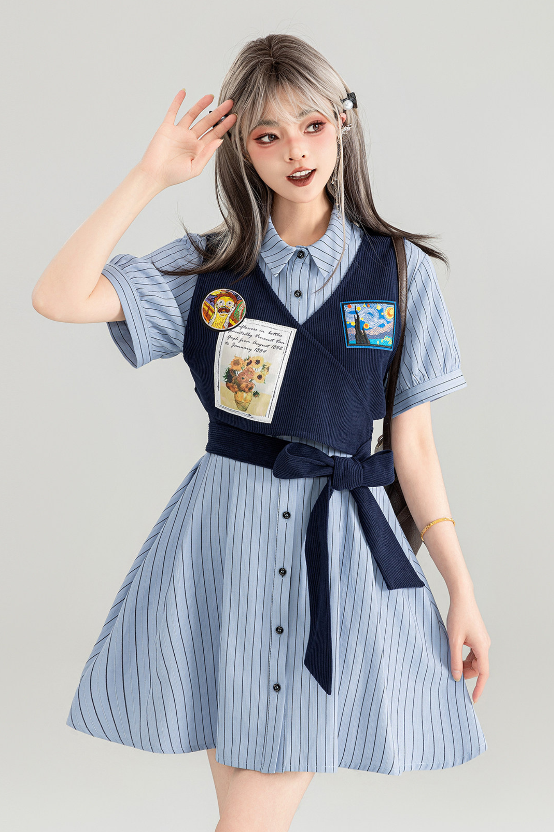 preppy shirt dress + Striped Dress – Belchic genre-60s Beat 70%Lyocell Size:XL 44 - 17 ½ ZZwxWA Sequin Dress for