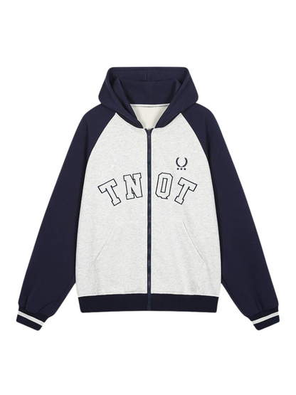 Logo Brief College Style Zip Jacke mit Kapuze Sweatshirt Strickjacke