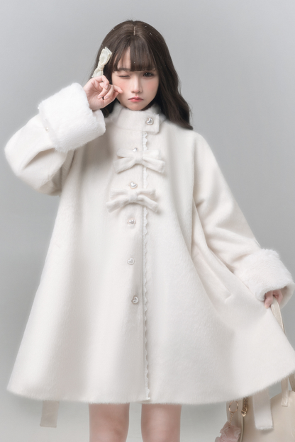 ピュアガーリースタイルコート+シャツ+ファーカラー+スカート