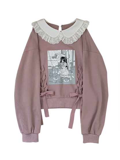 Doll Color Illustration Printed Sweatshirt [Reserved Item].