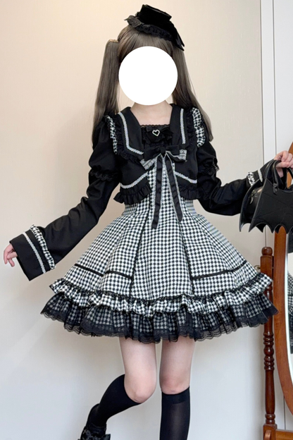 千鳥格子ダークスイートスリーブ付きロリータドレス