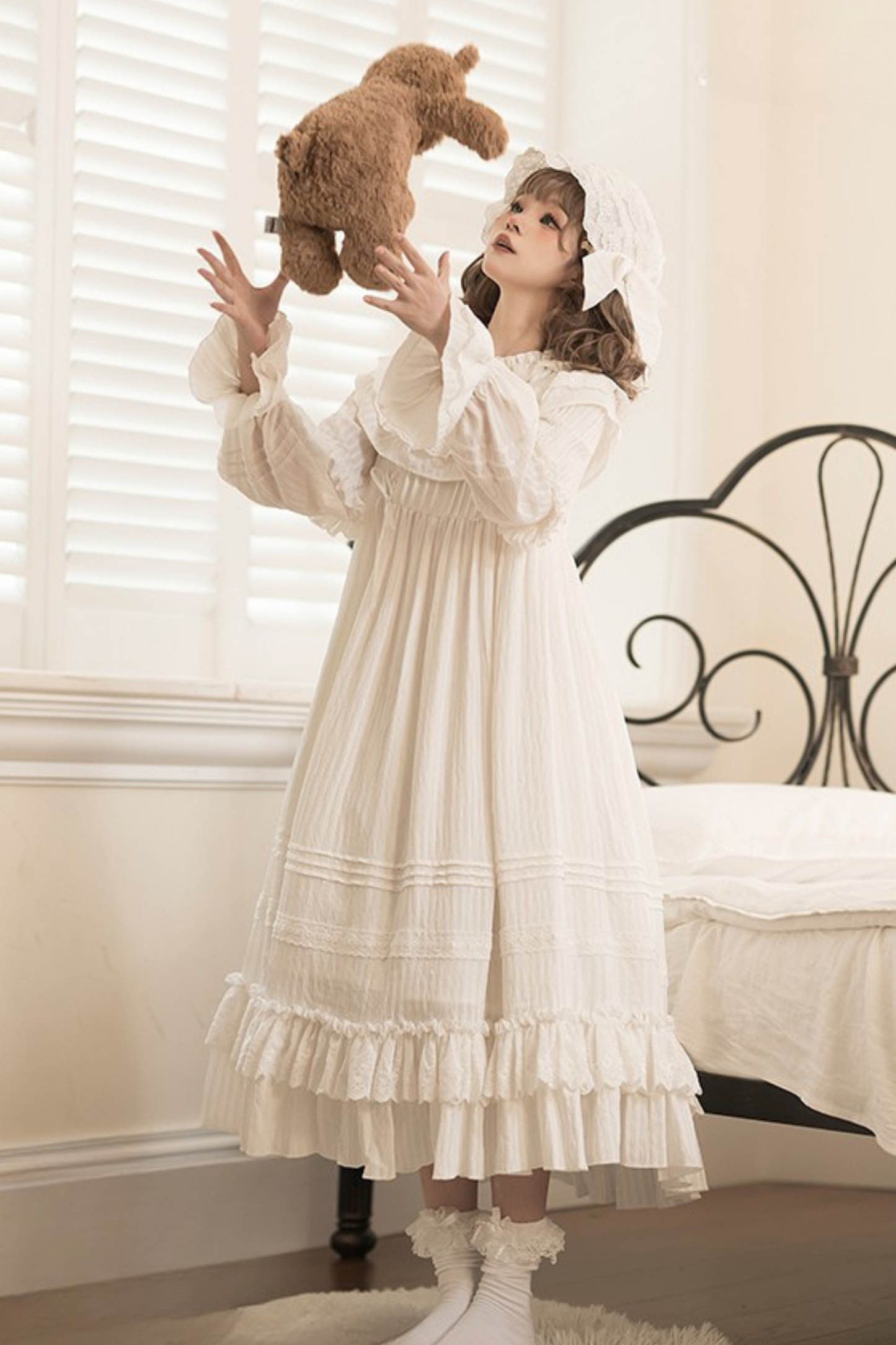 クラシカルピュアホワイトドールドレス+ベビーハット