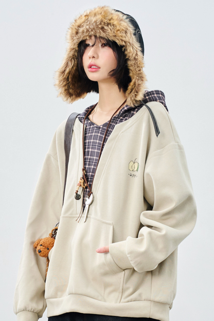 グラビティミュージアムフェイクツーピースチェックフードトップス