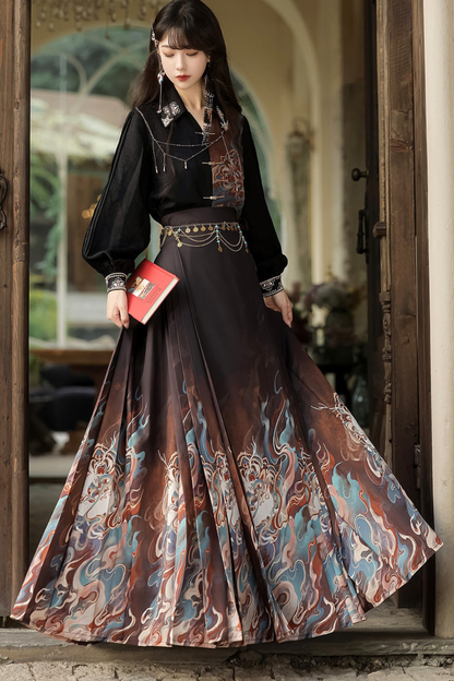 Dark chic retro top + long skirt