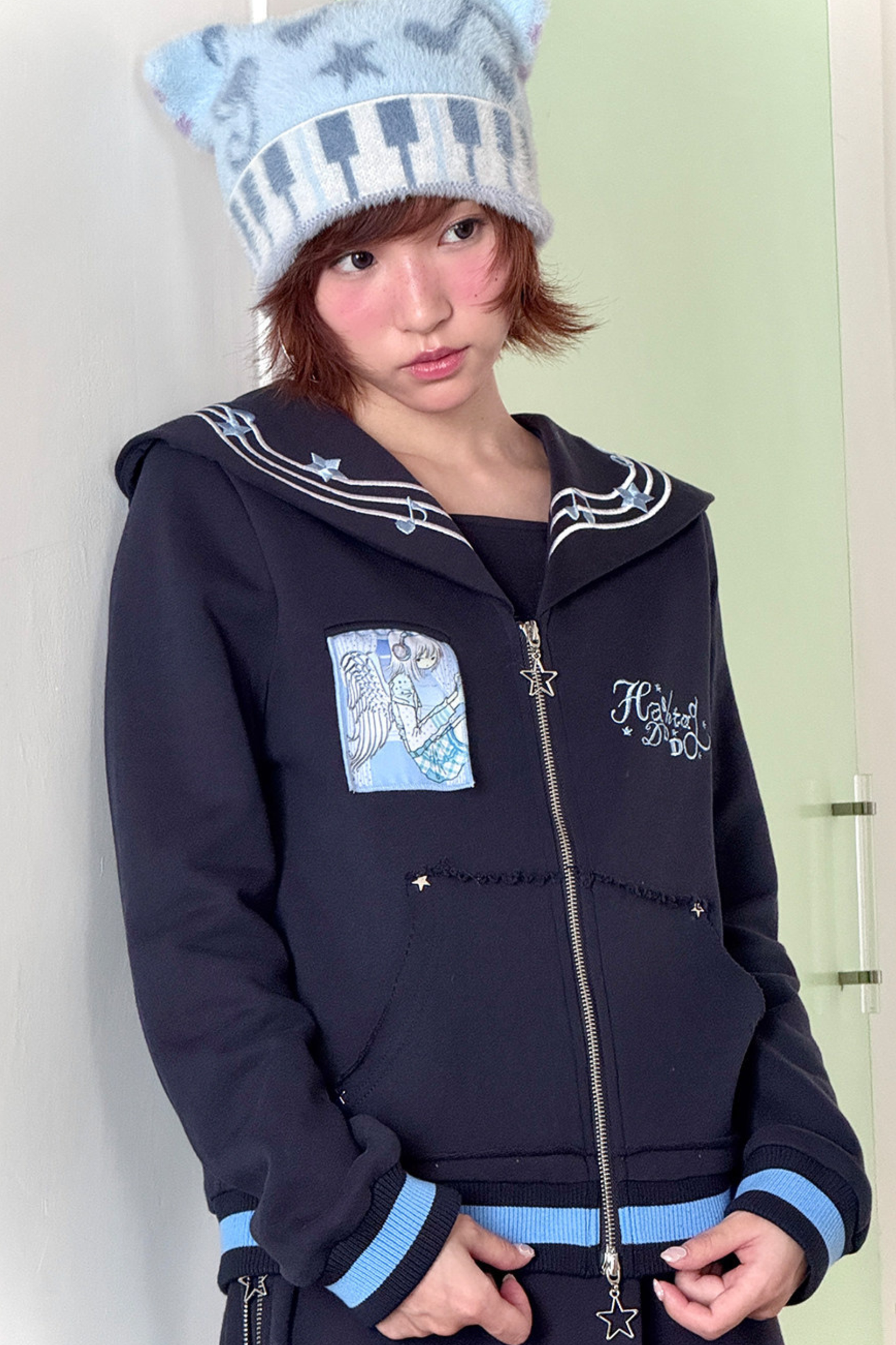 Polka Dot Embroidery Sailor Jacket