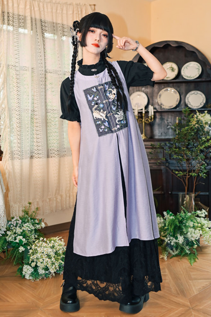 チャイナガーリーノースリーブサンドレスパッチワンピース