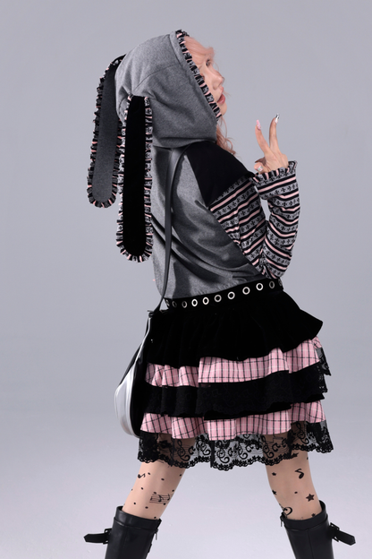 ラビットイヤーフードパンクパーカー