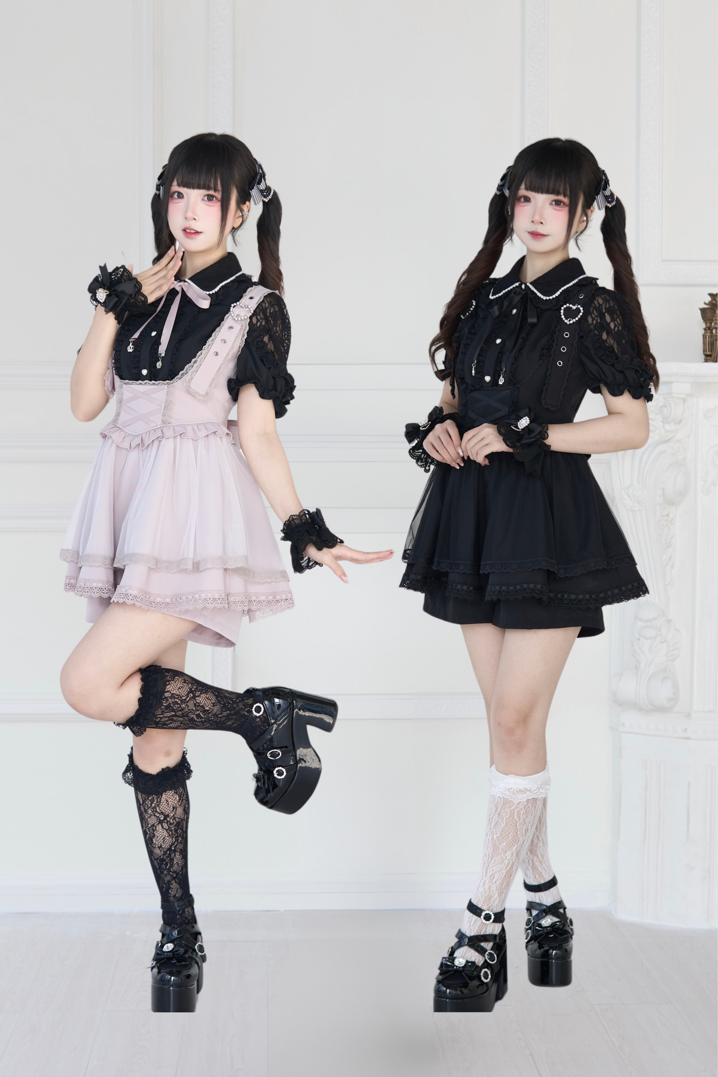 【予約商品】スプレシアーレーススリーブリボンシャツ＋ストラップビスチェドレス