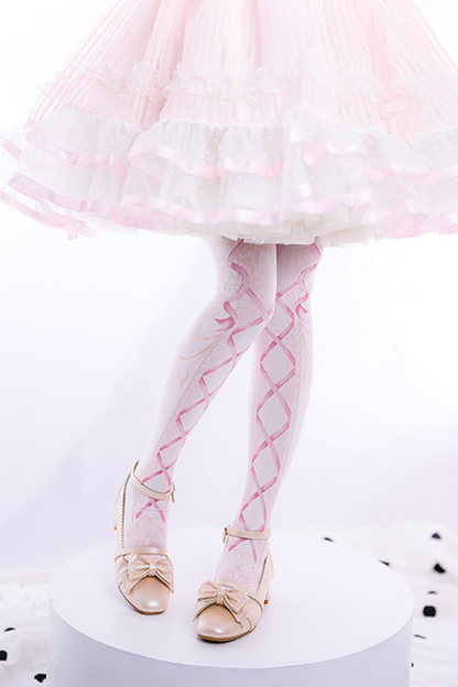 Lace-up Velvet Print Lolita Tights