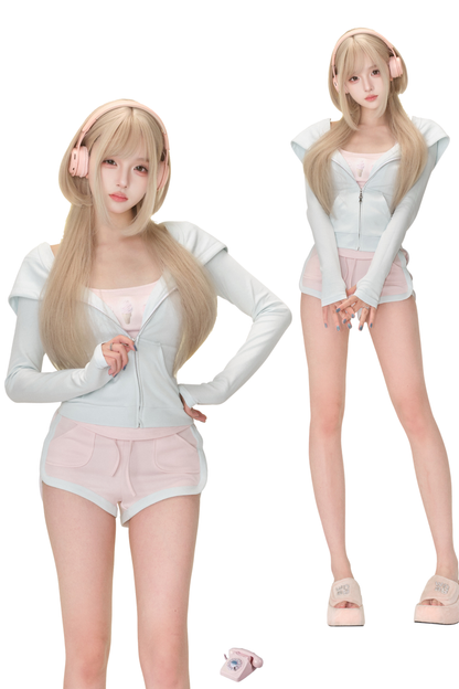 スイートハートミントトップス + サスペンダー + パウダーパンツ