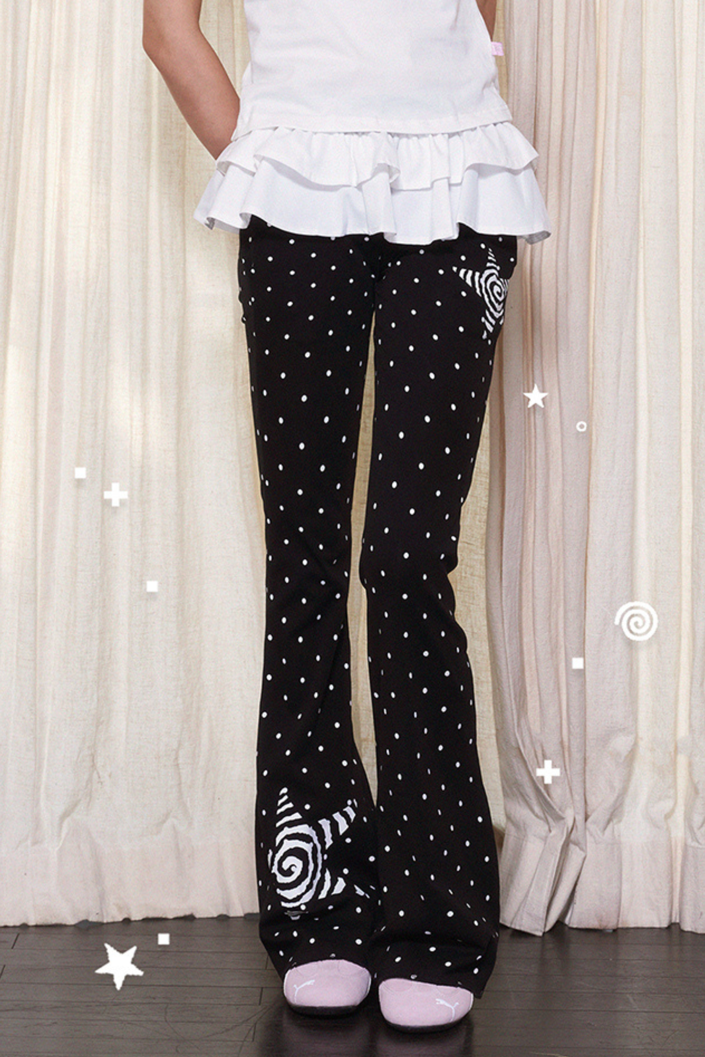 キュートスリムスタードットストレッチローライズパンツ