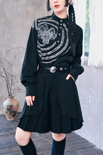 Stand collar print pullover top