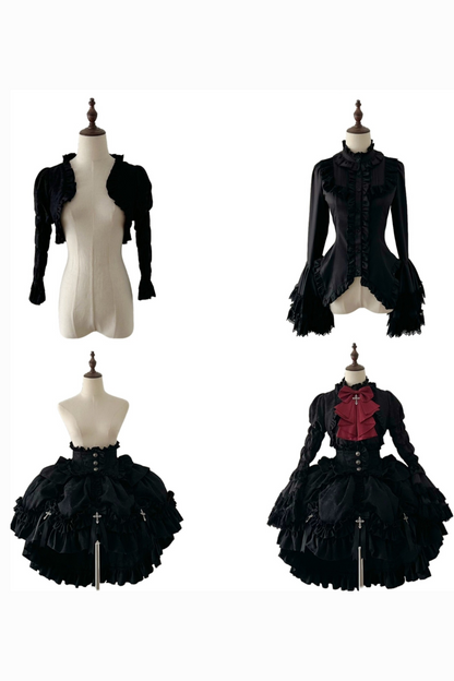 【12月6日予約締切】クロスノクターンホワイトブラック姫袖フリルシャツ