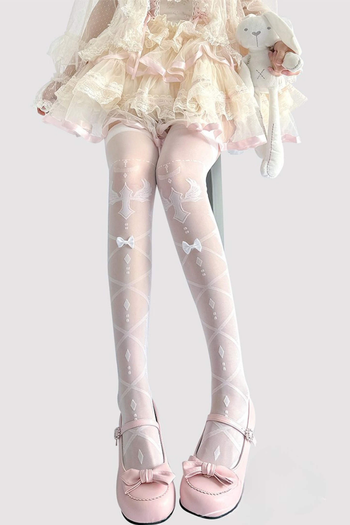 Lace-up sheer knee-high socks