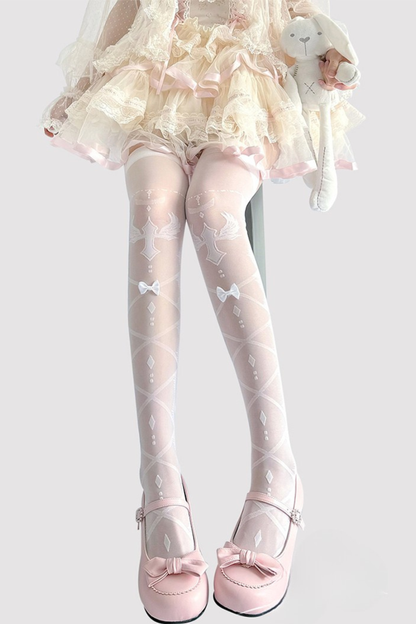 Lace-up sheer knee-high socks