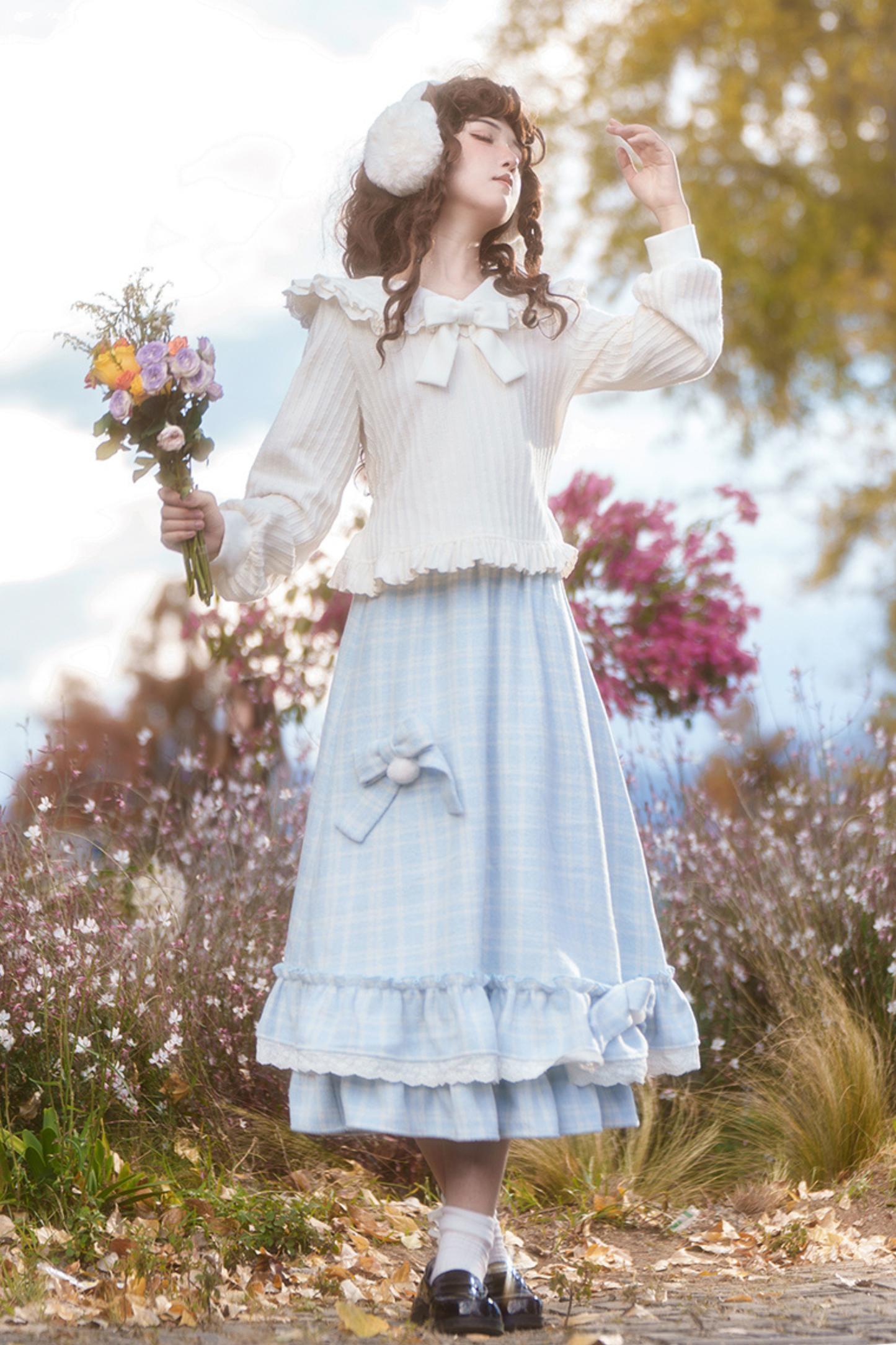 レースドールカラーリボントップス+スカート