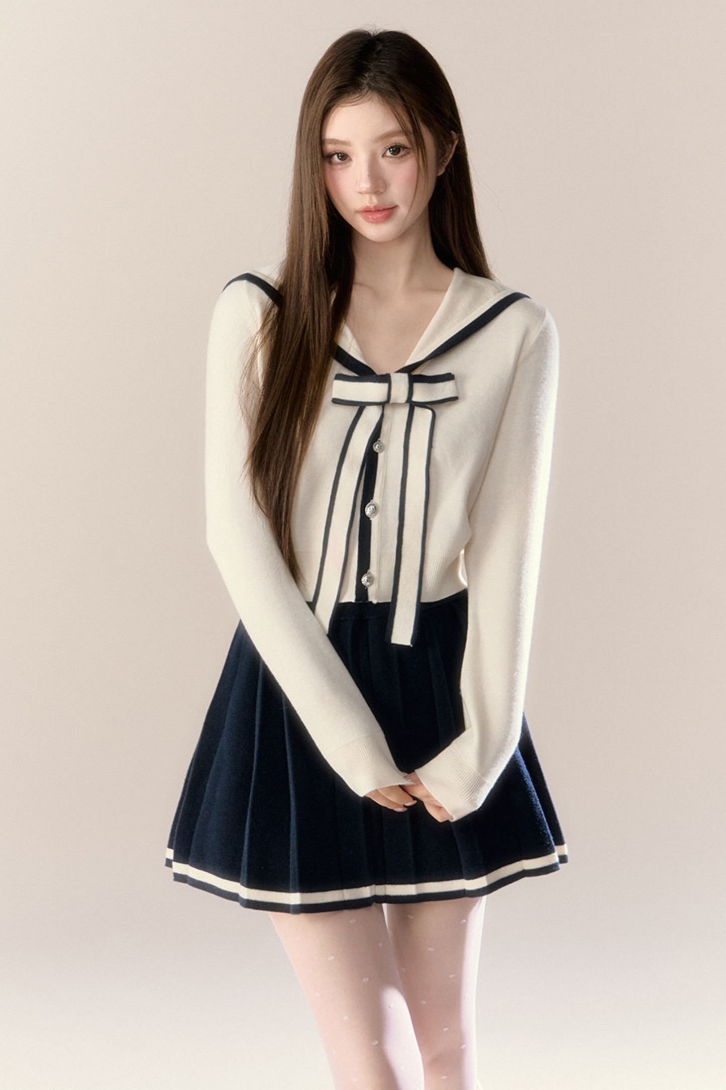 セーラーリボンカーディガン+プリーツスカート