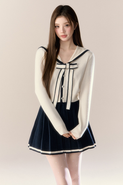 セーラーリボンカーディガン+プリーツスカート