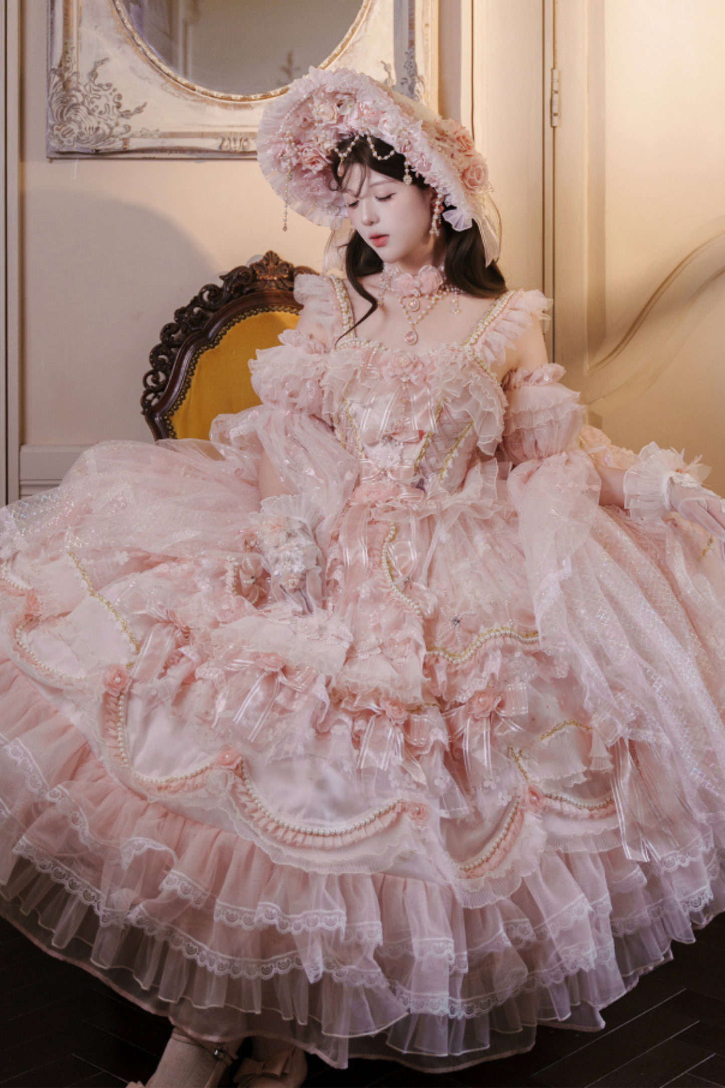 スイートフラワーゴージャスティーパーティーミディアムロリータドレス