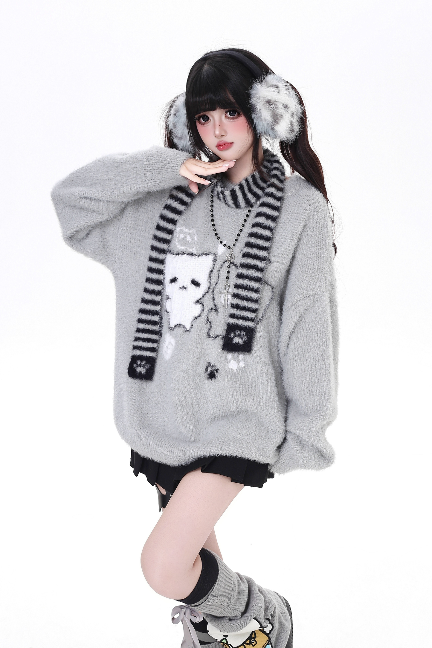 ワックスクルーネックルーズトップス