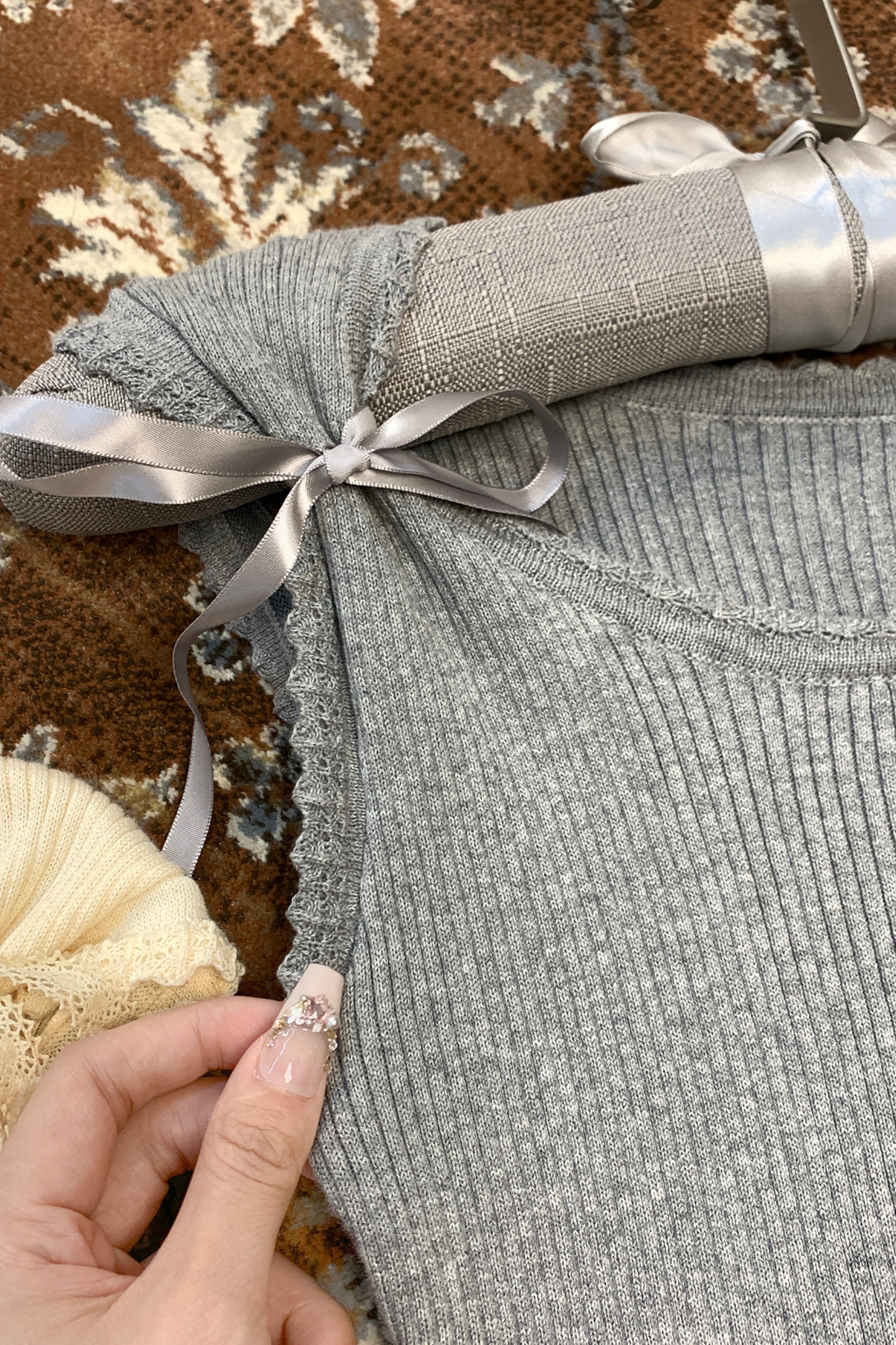 レースニットリボンショルダーキャミソール