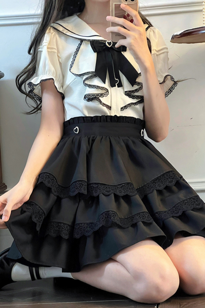 Mine sailor ribbon top + ruffle skirt