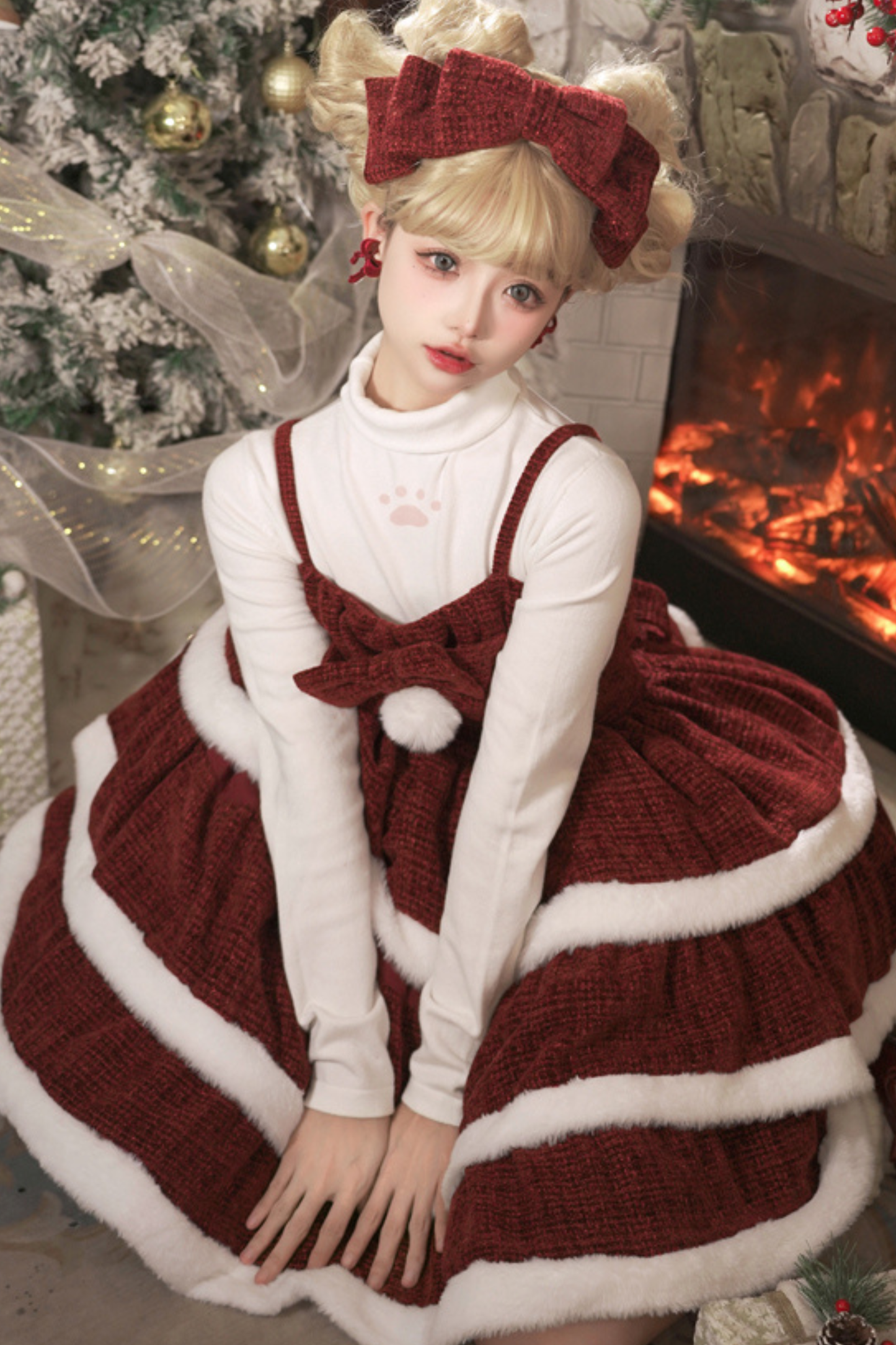 Sweet Carol Fur Suspender Dress + Cape + Top + Pannier + Hair Accessory