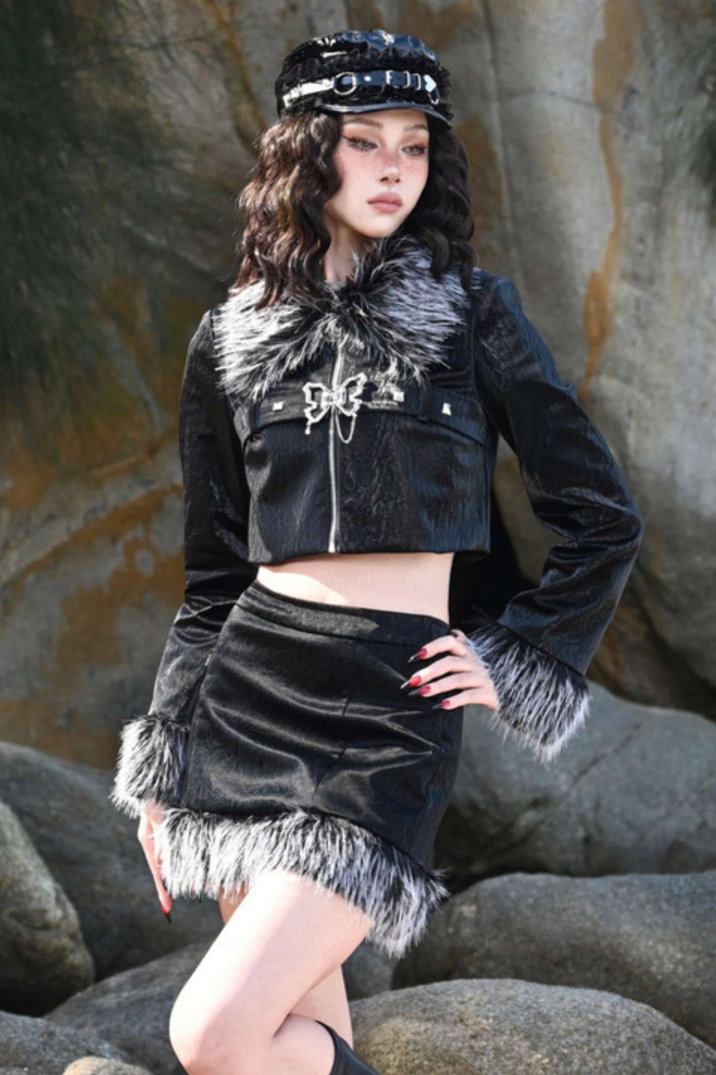 Dark Fur Leather Skirt