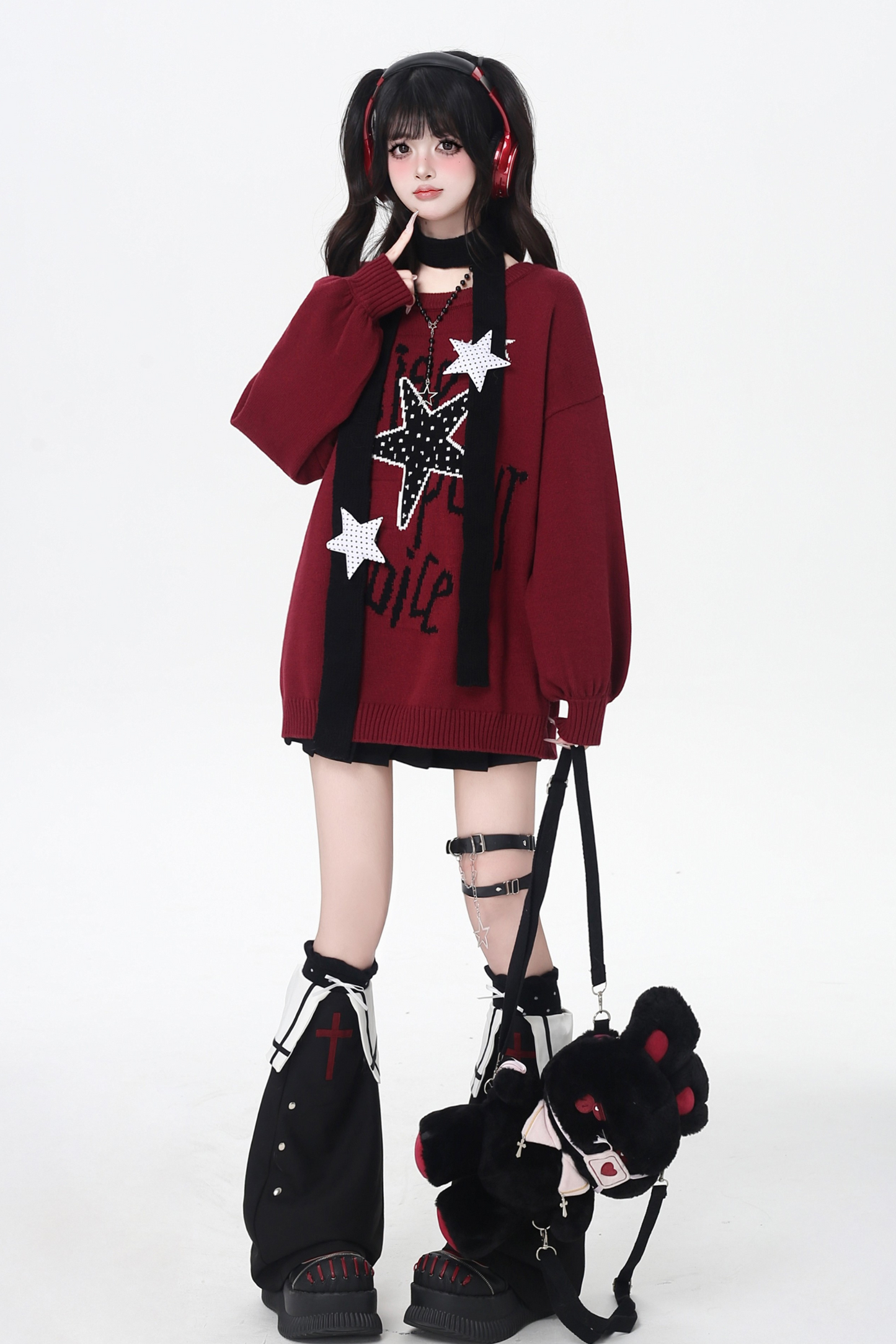 スターデザインルーズラウンドネックトップス