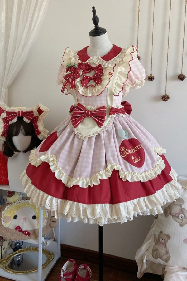 Dream Pastry Lolita Dress + Apron + Hairband + Sleeves + Bonnet